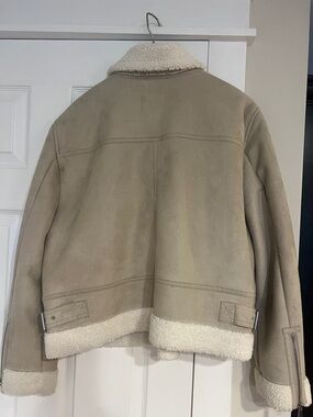 Loft Fashion Beige Suede Shearling-Trim Jacket